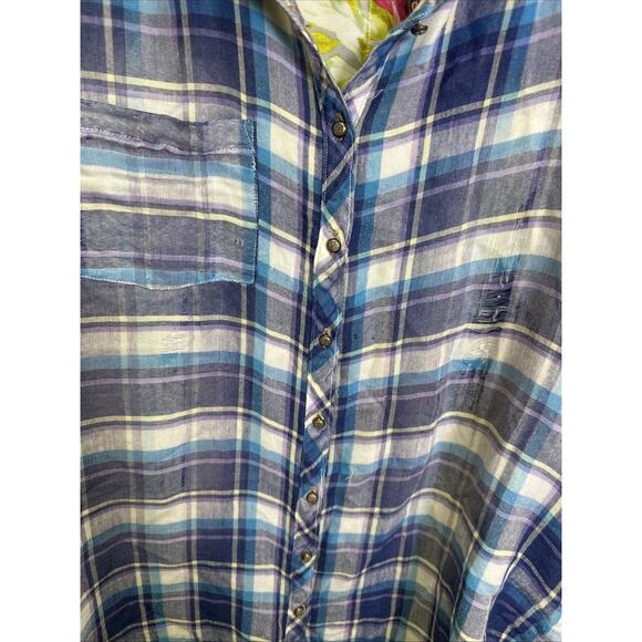 Soft Surroundings Serena Mixed Media Plaid Tunic L Embroidered Floral Artsy - Picture 5 of 11